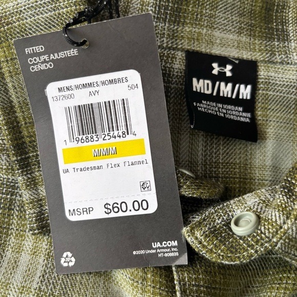 Under Armour Men's Tradesman Flex Flannel Button Down Size Medium New Green - Picture 5 of 9